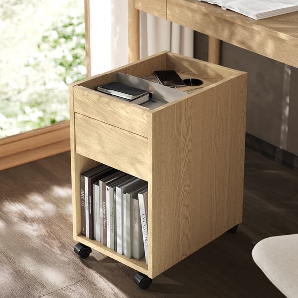 TONSTAD drawer unit on castors, oak veneer, 35x60 cm