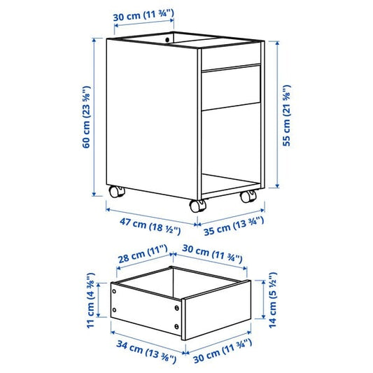 Ikea TONSTAD - Drawer unit on castors, brown stained oak veneer, 35x60 cm