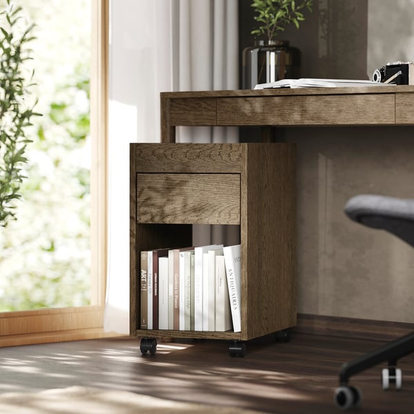 TONSTAD drawer unit on castors, brown stained oak veneer, 35x60 cm