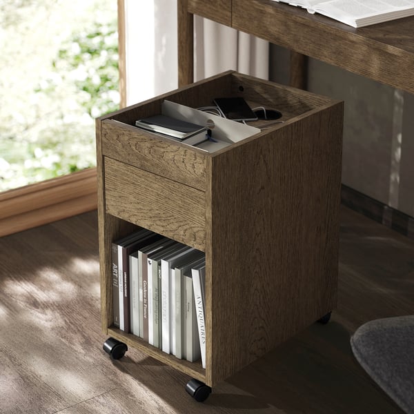TONSTAD drawer unit on castors, brown stained oak veneer, 35x60 cm