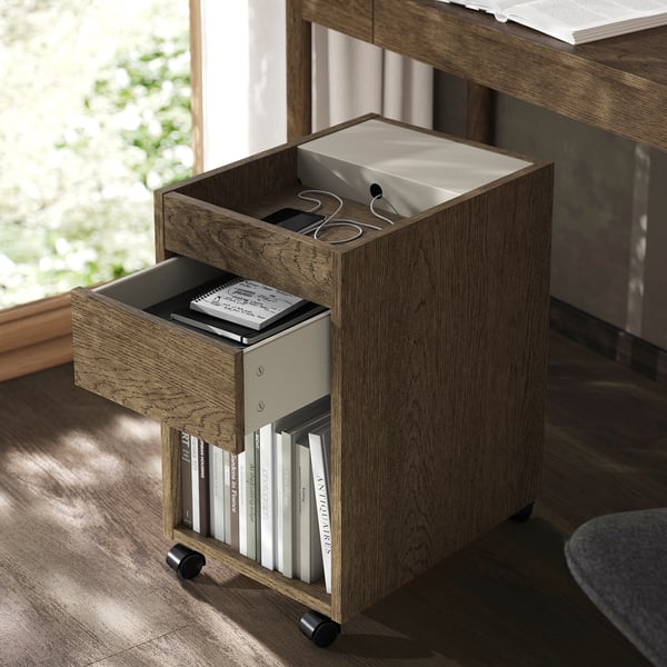 TONSTAD drawer unit on castors, brown stained oak veneer, 35x60 cm