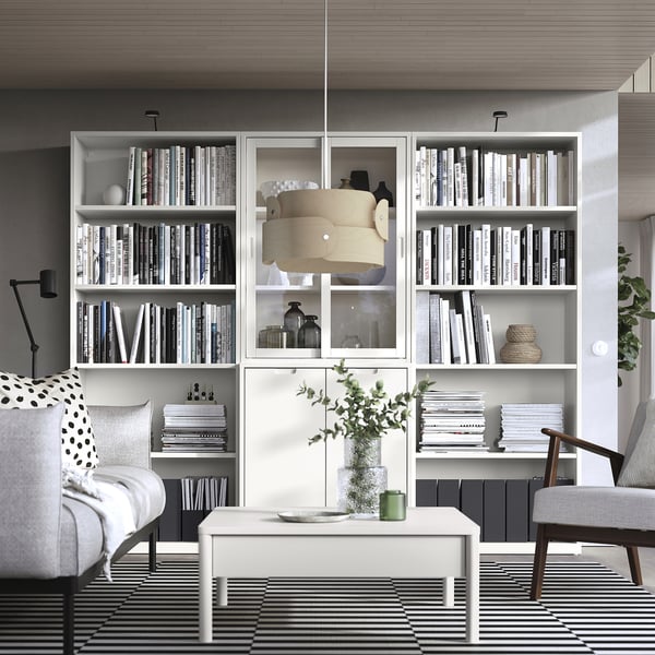 TONSTAD storage comb w sliding glass doors, off-white/clear glass, 243x47x201 cm