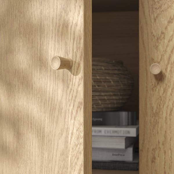 TONSTAD storage comb w sliding glass doors, oak veneer/clear glass, 121x47x201 cm