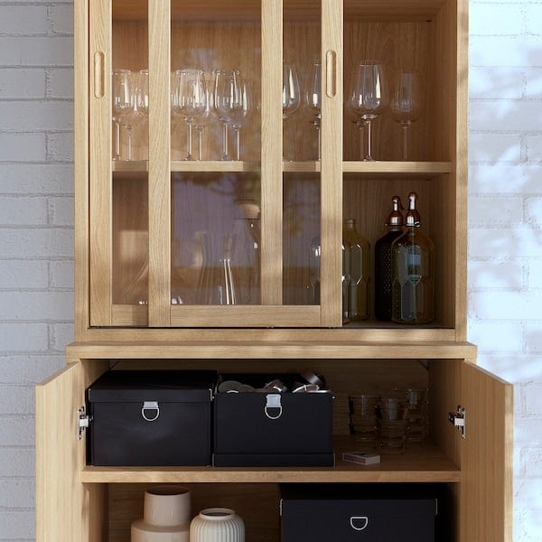 Ikea TONSTAD - Storage comb w sliding glass doors, oak veneer/clear glass, 82x47x201 cm