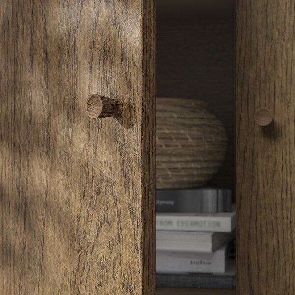 Ikea TONSTAD - TV storage combination, brown stained oak veneer/clear glass, 342x47x201 cm