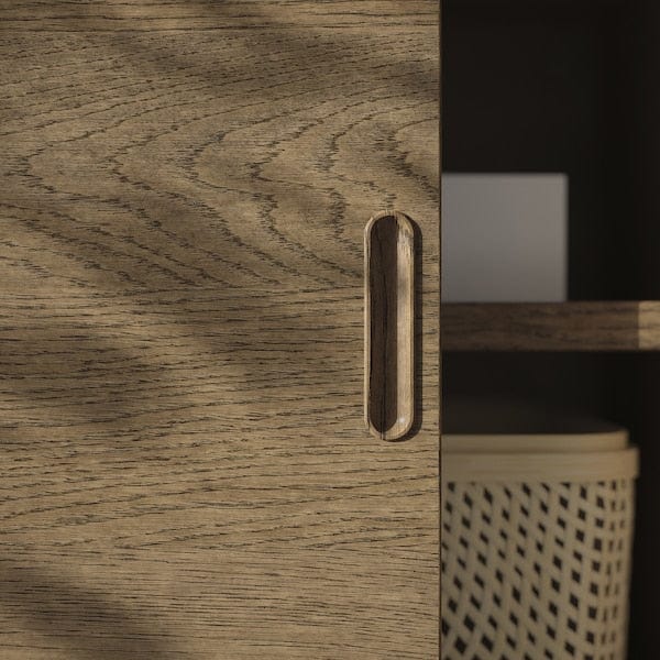 Ikea TONSTAD - TV storage combination, brown stained oak veneer/clear glass, 342x47x201 cm