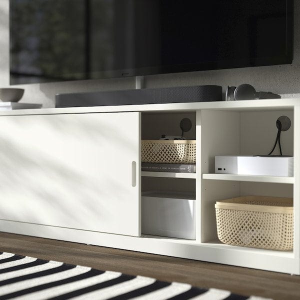 Ikea TONSTAD - TV/storage comb with sliding doors, off-white/clear glass, 339x37x116 cm