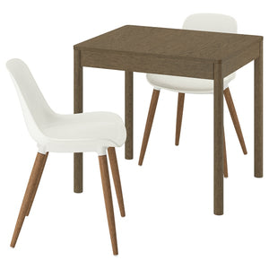 TONSTAD / GRÖNSTA table and 2 chairs, brown oak veneer/white, 80/120x70 cm