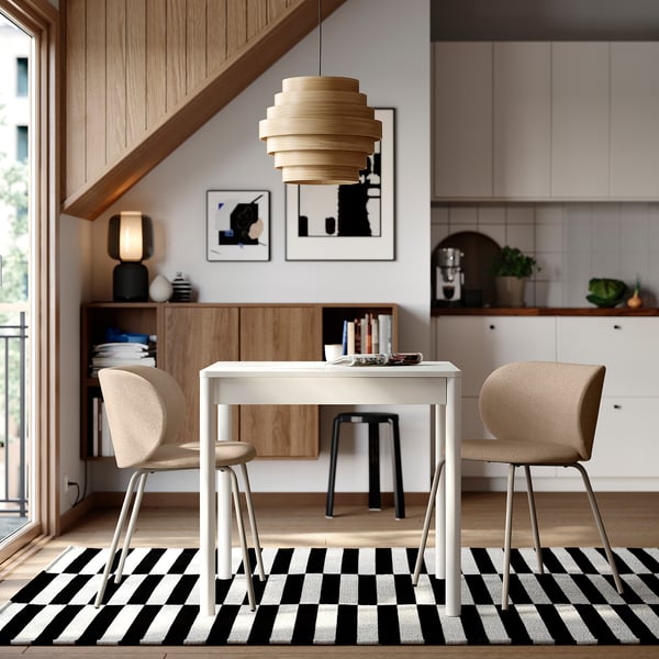 TONSTAD / KRYLBO table and 2 chairs, off-white/Tonerud dark beige, 80/120x70 cm