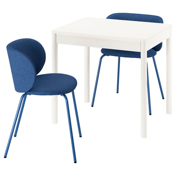 TONSTAD / KRYLBO table and 2 chairs, off-white/Tonerud blue, 80/120x70 cm