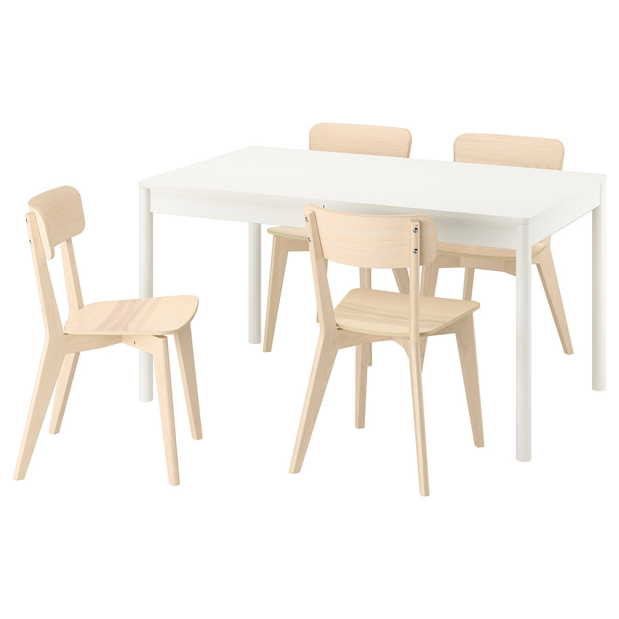 TONSTAD / LISABO table and 4 chairs, off-white/ash, 140/196x85 cm