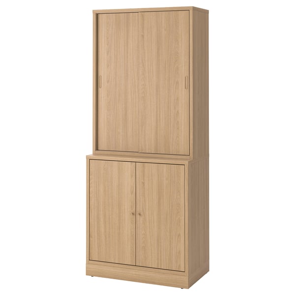 TONSTAD storage combination w sliding doors, oak veneer, 82x47x201 cm