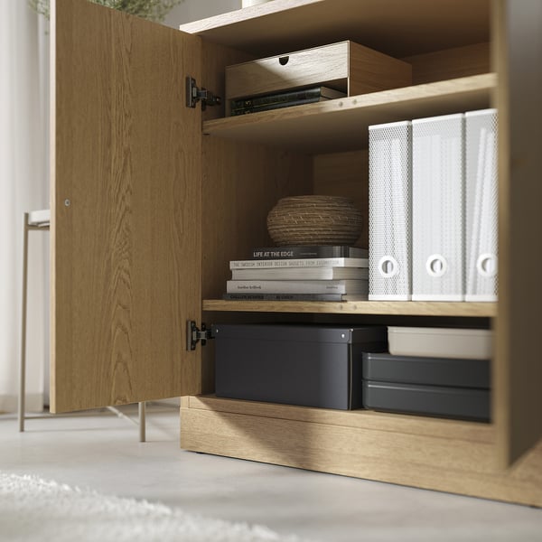 TONSTAD storage combination w sliding doors, oak veneer, 82x47x201 cm