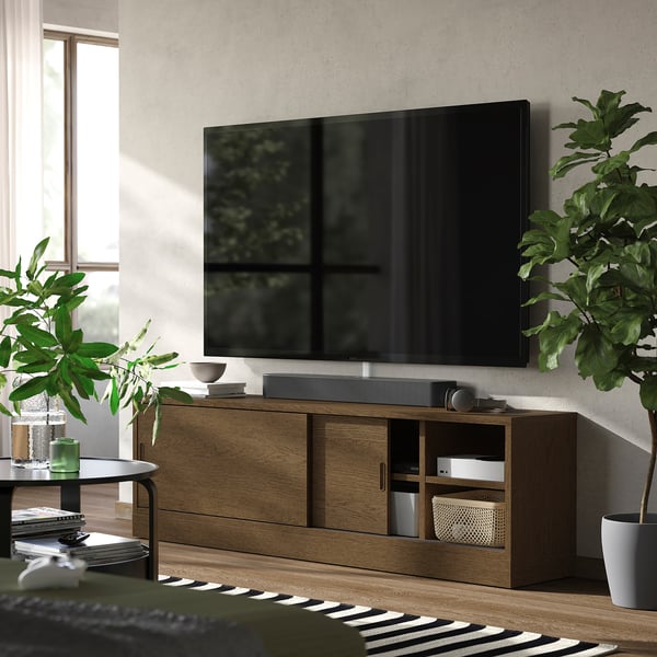 TONSTAD TV bench, brown stained oak veneer, 178x37x55 cm