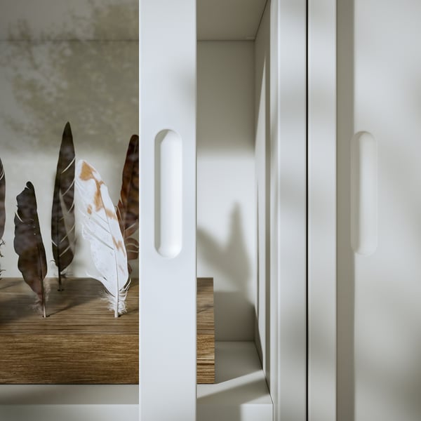 TONSTAD storage combination with drawers, off-white/glass, 164x47x206 cm