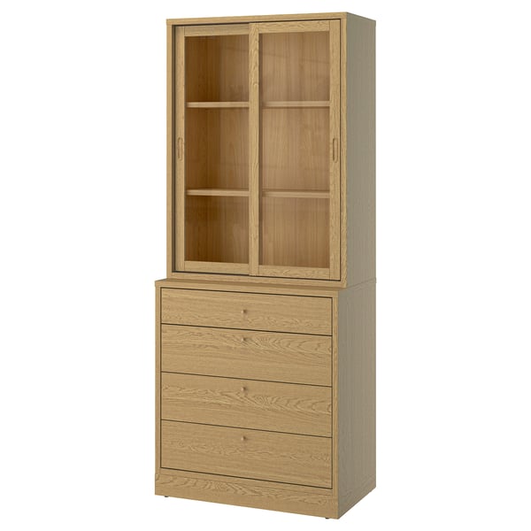 TONSTAD storage combination with drawers, oak veneer/glass, 82x47x210 cm
