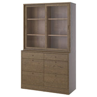 TONSTAD storage combination with drawers, brown stained oak veneer/glass, 121x47x210 cm