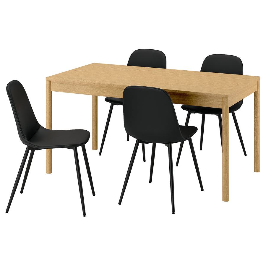 TONSTAD / NORDMANSSKÄR table and 4 chairs, oak veneer/Bomstad black black, 150x80 cm