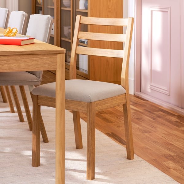 TONSTAD chair, oak effect/Fridtuna light beige, 42x88x48 cm