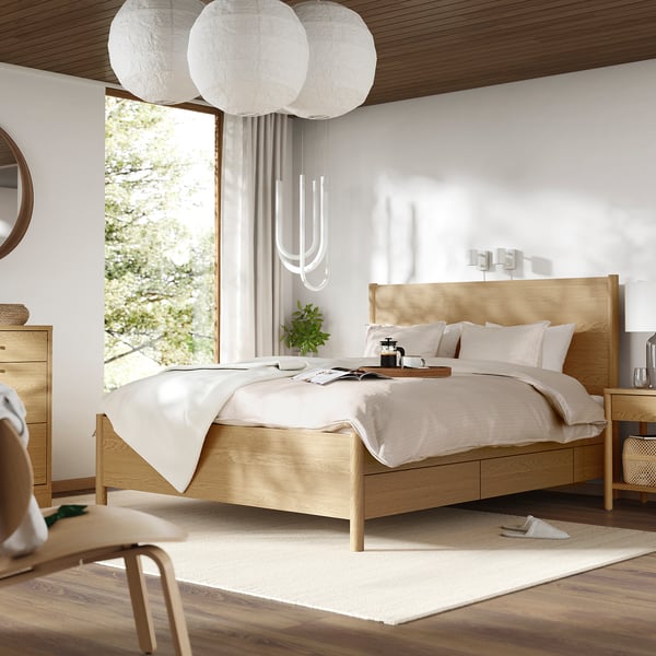 TONSTAD bedroom furniture, set of 3, incl bed storage/oak veneer, 180x200 cm