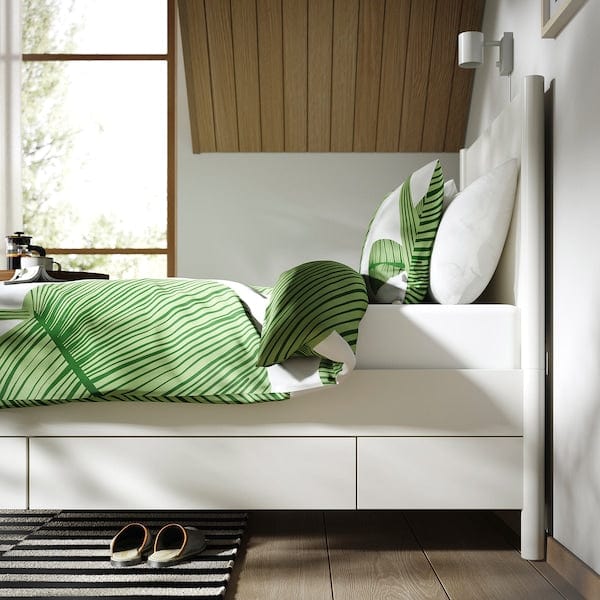 Ikea TONSTAD - Bed frame with storage, off-white/Lindbåden,90x200 cm