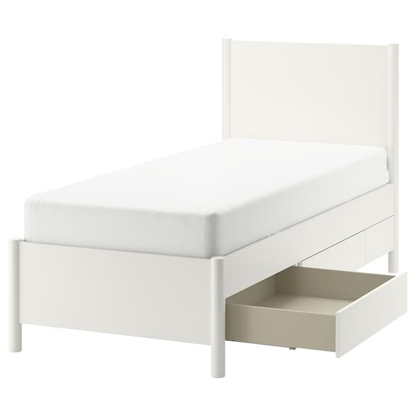 Ikea TONSTAD - Bed frame with storage, off-white/Lindbåden,90x200 cm