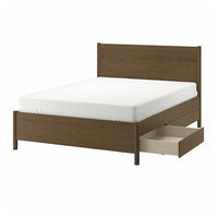 TONSTAD bed frame with storage, brown stained oak veneer/Luröy, 140x200 cm