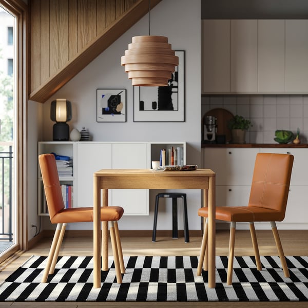 TONSTAD / TONSTAD table and 2 chairs, oak veneer/Bomstad golden brown oak effect, 80/120x70 cm