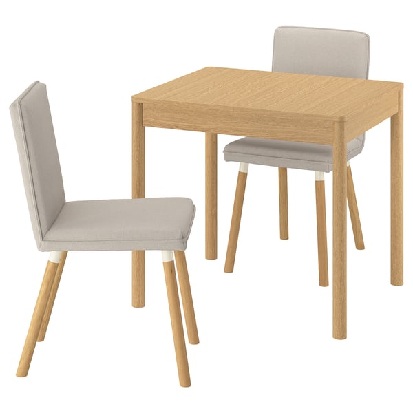 TONSTAD / TONSTAD table and 2 chairs, oak veneer/Fridtuna light beige oak effect, 80/120x70 cm