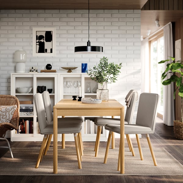 TONSTAD / TONSTAD table and 4 chairs, oak veneer/Fridtuna light beige oak effect, 150x80 cm