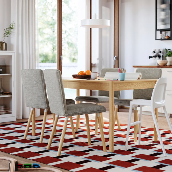 TONSTAD / TONSTAD table and 4 chairs, oak veneer/Viarp beige/brown oak effect, 140/196x85 cm