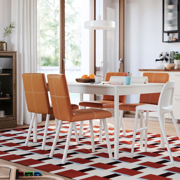 TONSTAD / TONSTAD table and 4 chairs, off-white/Bomstad golden brown off-white, 140/196x85 cm