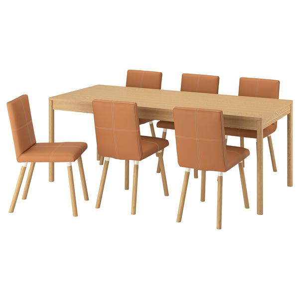 TONSTAD / TONSTAD table and 6 chairs, oak veneer/Bomstad golden brown oak effect, 200x85 cm
