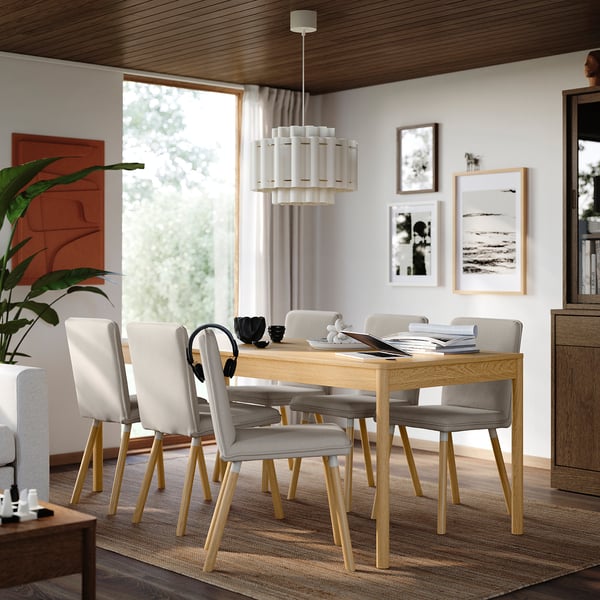 TONSTAD / TONSTAD table and 6 chairs, oak veneer/Fridtuna light beige oak effect, 200x85 cm