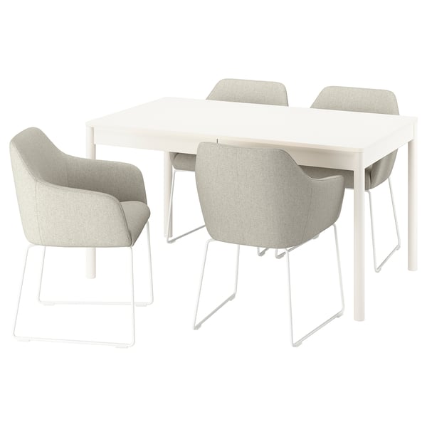 TONSTAD / TOSSBERG table and 4 chairs, off-white/Gunnared beige white, 140/196x85 cm