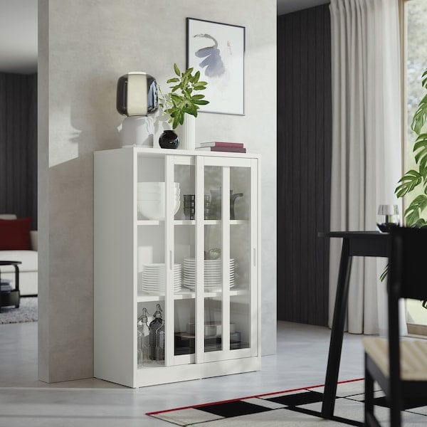 Ikea TONSTAD - Cabinet with sliding glass doors, off-white, 81x37x116 cm