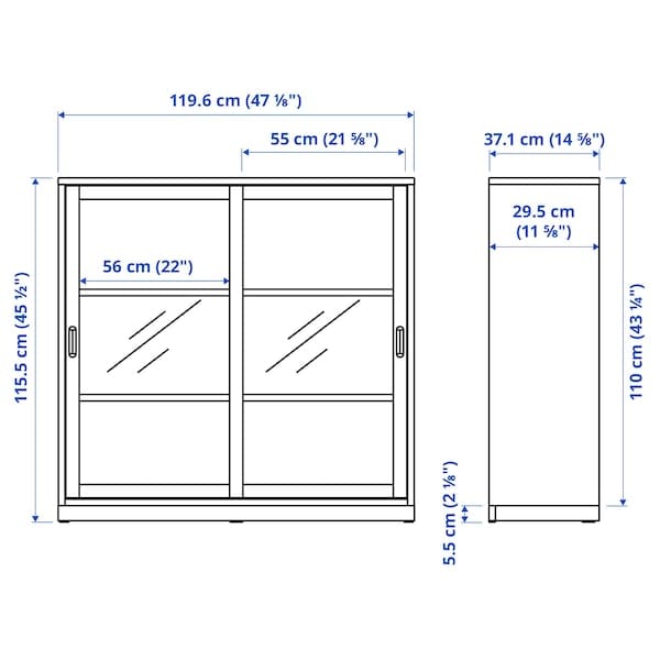Ikea TONSTAD - Cabinet with sliding glass doors, off-white, 120x37x116 cm