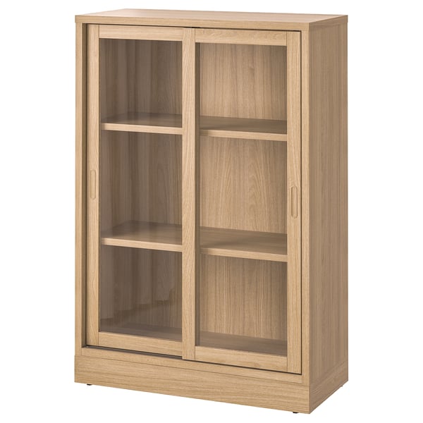 TONSTAD cabinet with sliding glass doors, oak veneer, 82x37x120 cm