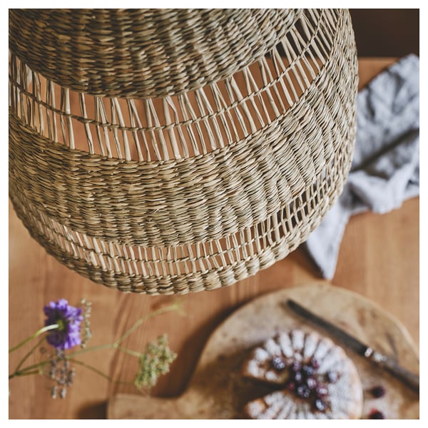 TORARED / HAVSDJUP pendant lamp, handmade sedge/black, 36 cm