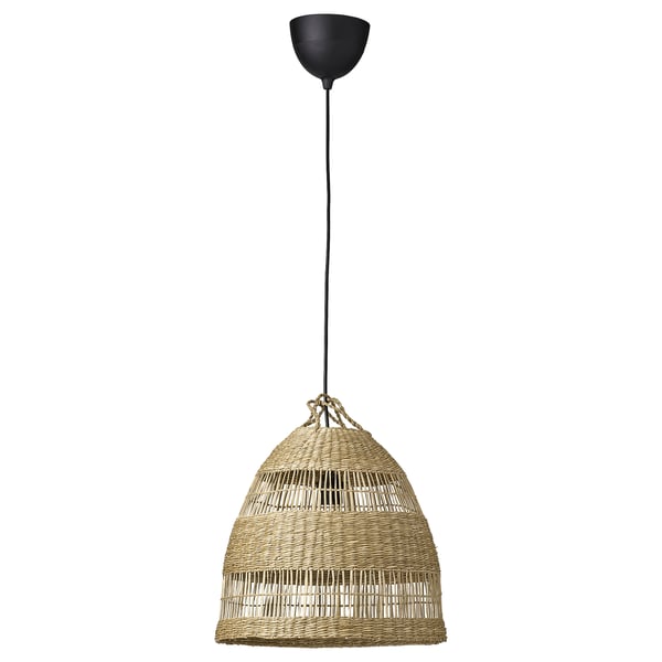TORARED / HAVSDJUP pendant lamp, handmade sedge/black, 36 cm