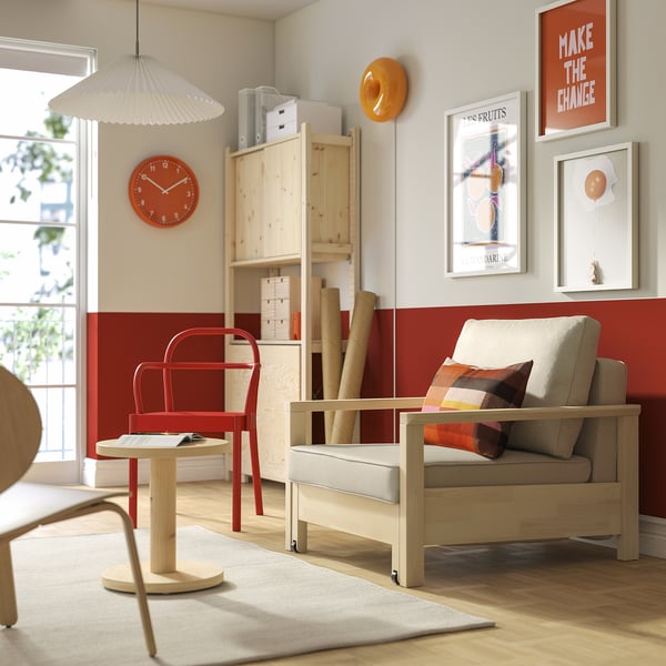 TORNSBORG armchair-bed, Naggen beige/pine, 195x84 cm