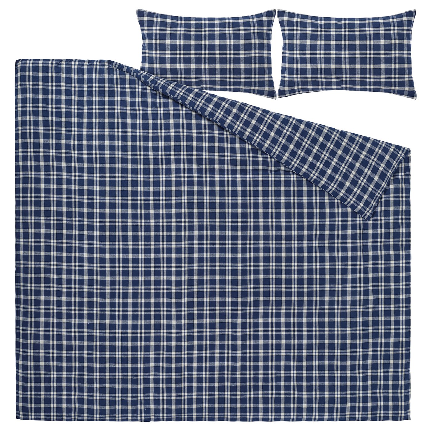 TORNTUSS duvet cover and 2 pillowcases, dark blue/check, 240x220/50x80 cm