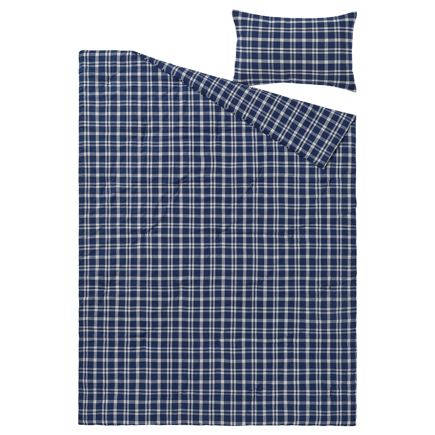 TORNTUSS duvet cover and pillowcase, dark blue/check, 150x200/50x80 cm