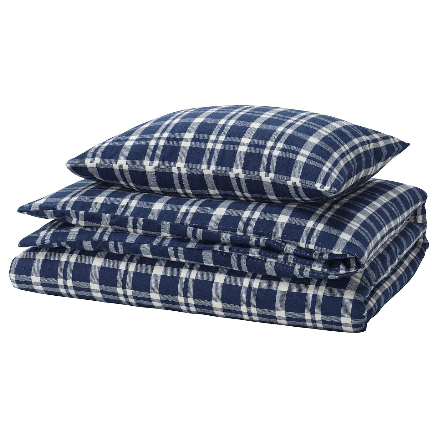 TORNTUSS duvet cover and pillowcase, dark blue/check, 150x200/50x80 cm
