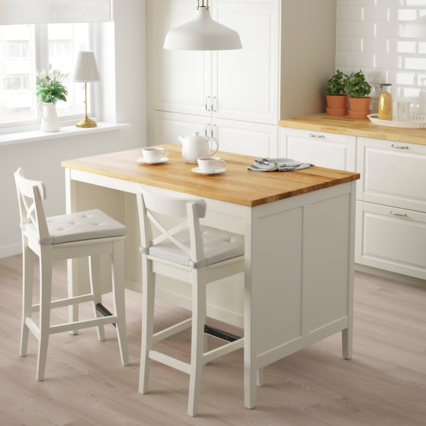 TORNVIKEN kitchen island, off-white/oak, 126x77 cm