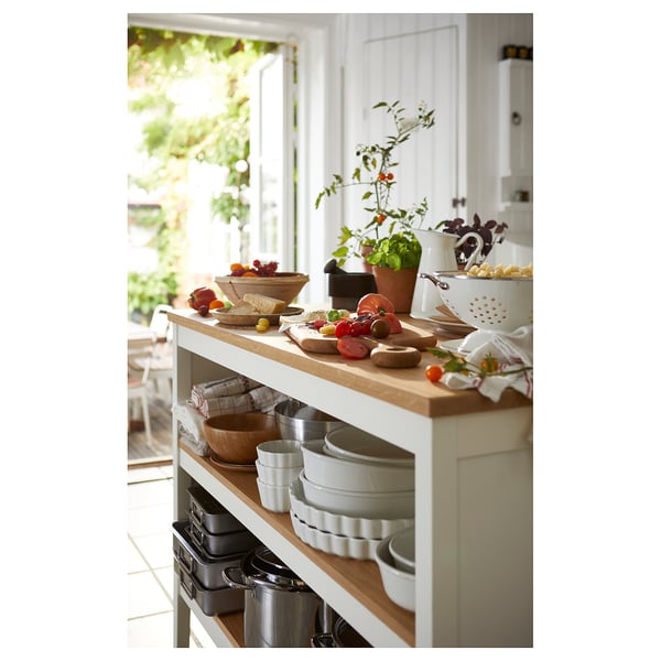 TORNVIKEN kitchen island, off-white/oak, 126x77 cm