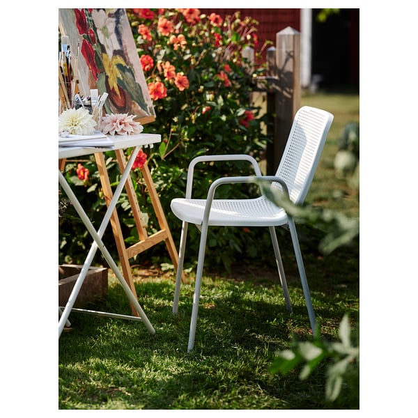 TORPARÖ chair with armrests, outdoor, white, 55x80x54 cm