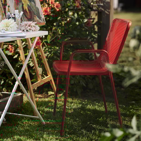 TORPARÖ chair with armrests, outdoor, red, 55x80x54 cm