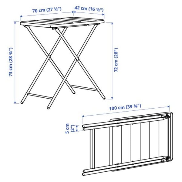 TORPARÖ table, outdoor, white/foldable, 70x42 cm