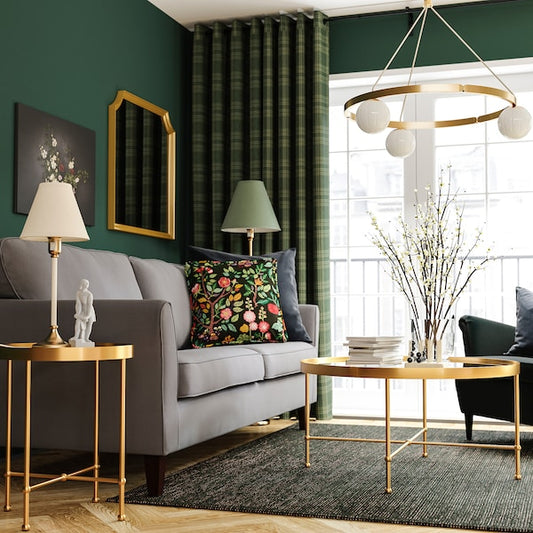 TORSJÖ coffee table, gold effect/glass, 88 cm
